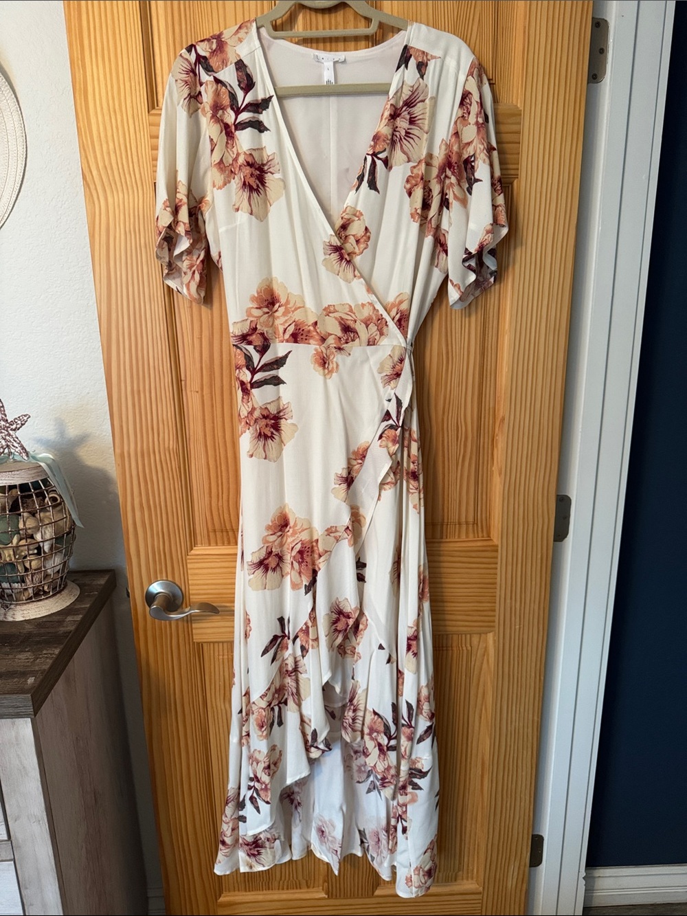 Leith Cream Maxi Wrap Dress with Blush Floral Print